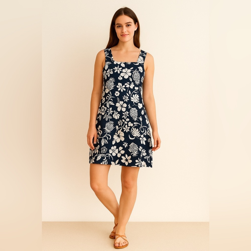 Navy Floral Square-Neck Sundress